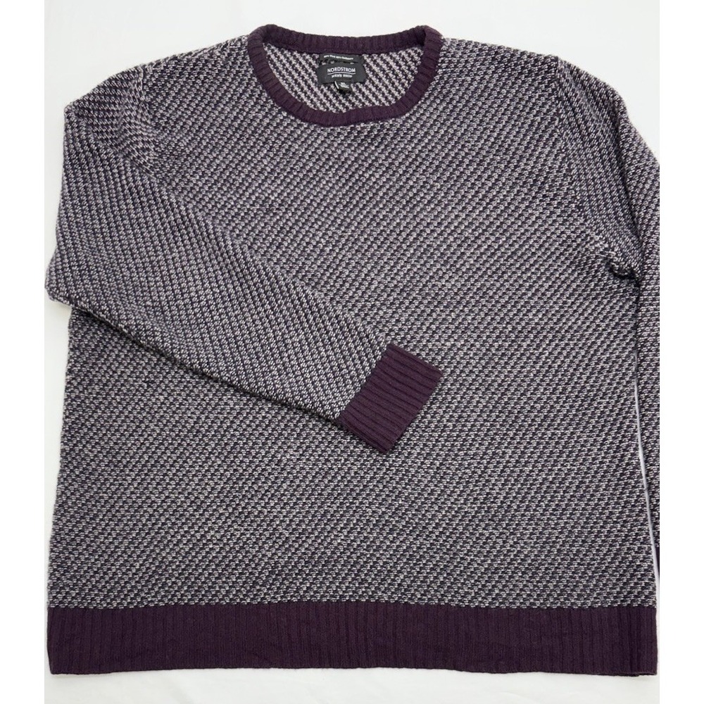 *Nordstrom Men's Shop Wine Purple/Gray/Navy Wool/Cashmere Crew Neck Sweater XL